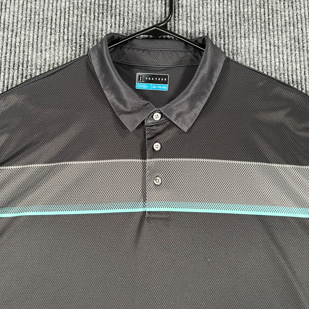 PGA Tour Polo Shirt Mens 2XL XXL Black Short Sleeve Geometric Golf Outdoor